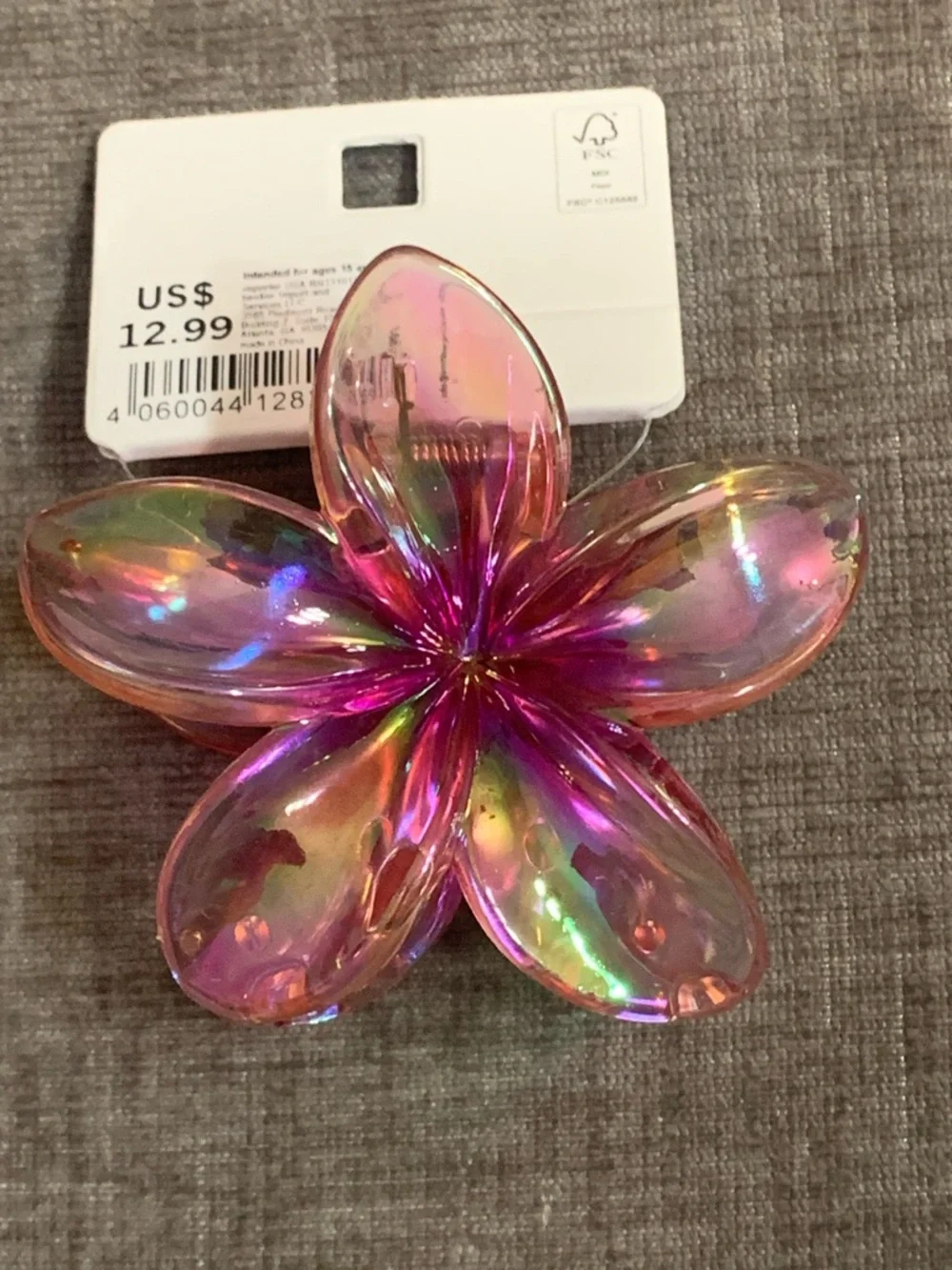 Iridescent Pink Flower Hair Clip - Shimmering Floral Accent